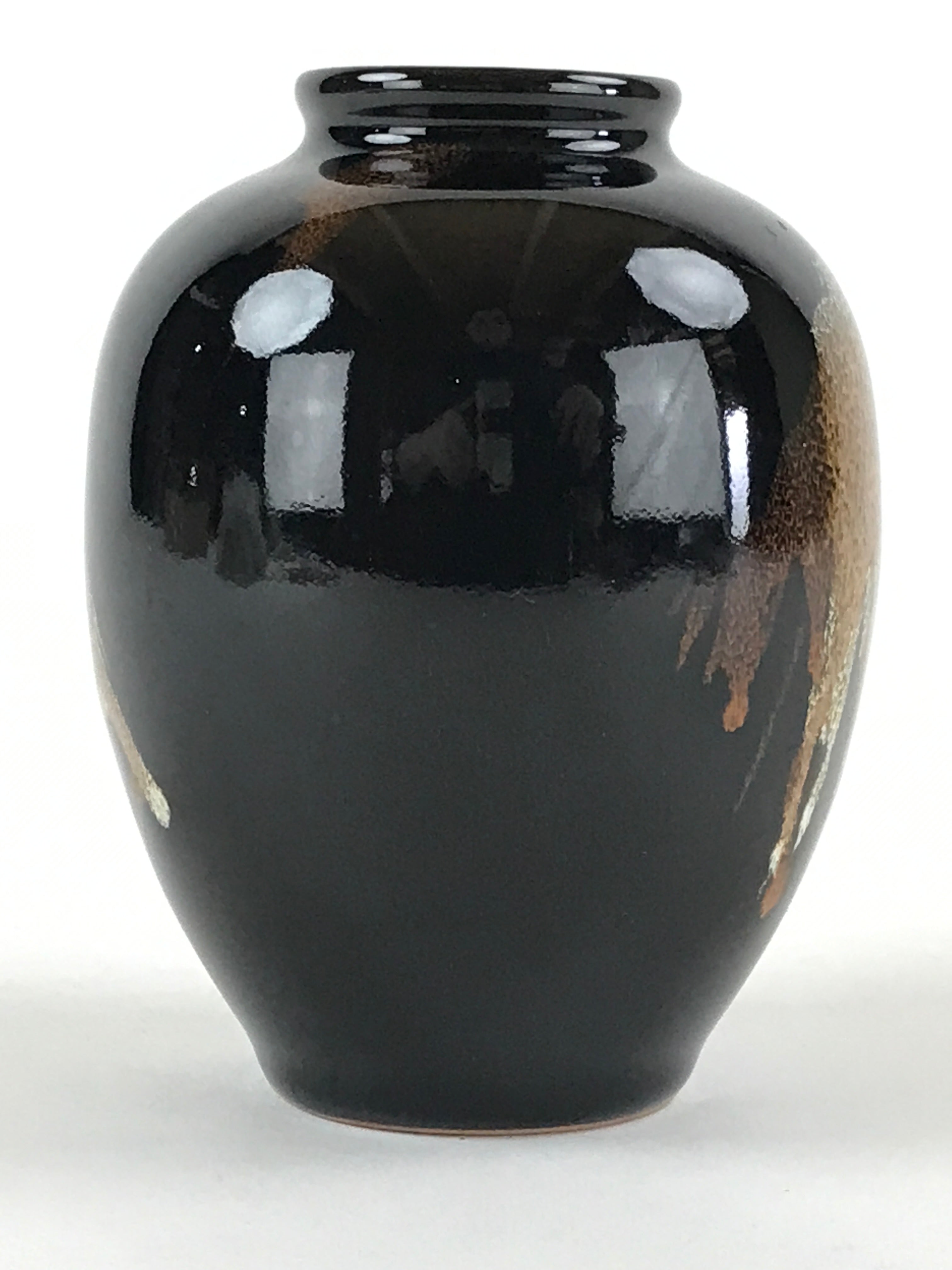 Japanese Ceramic Flower Vase Vtg Kabin Ikebana Flower Arrangement Black FK66