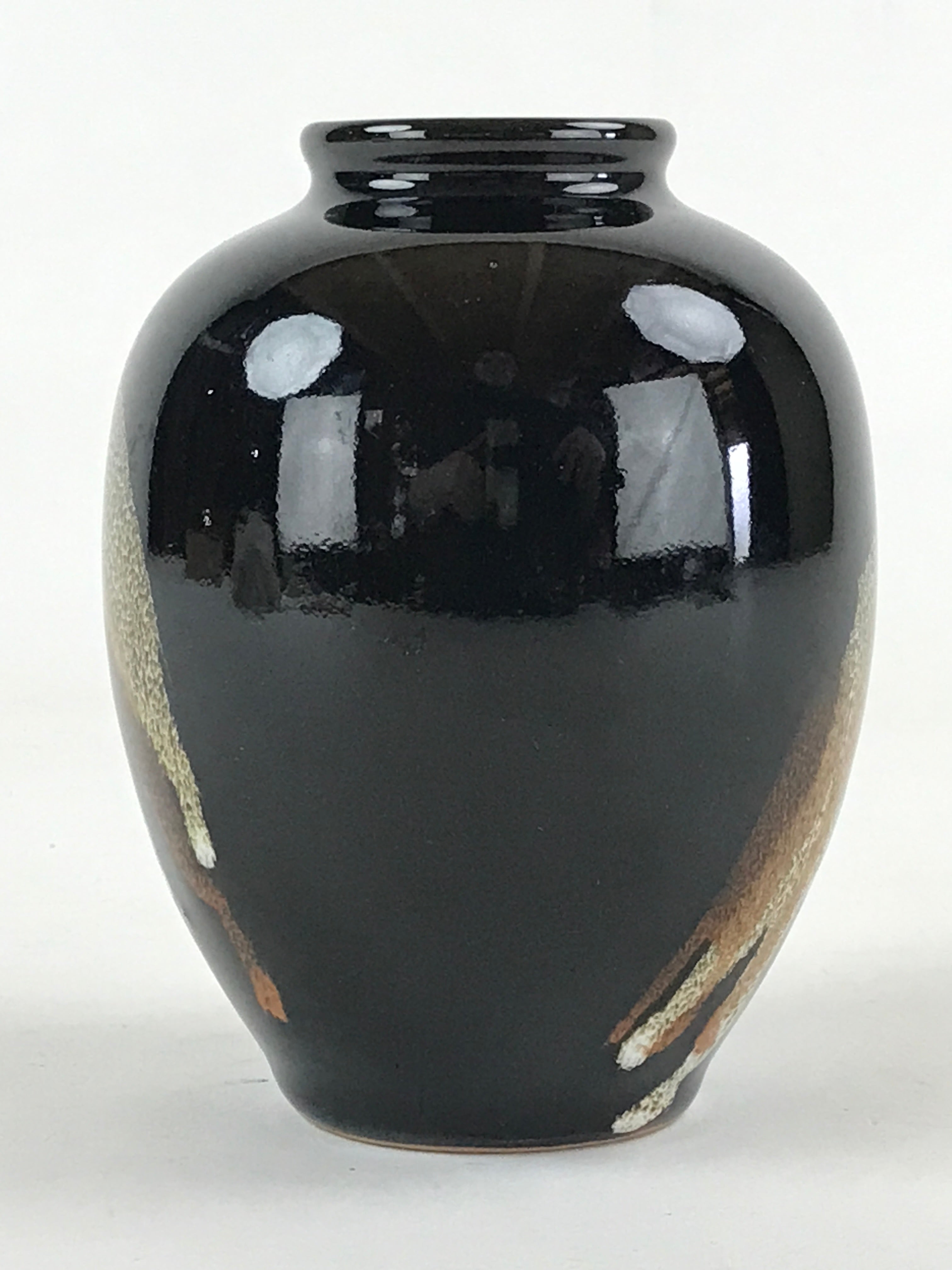 Japanese Ceramic Flower Vase Vtg Kabin Ikebana Flower Arrangement Black FK66