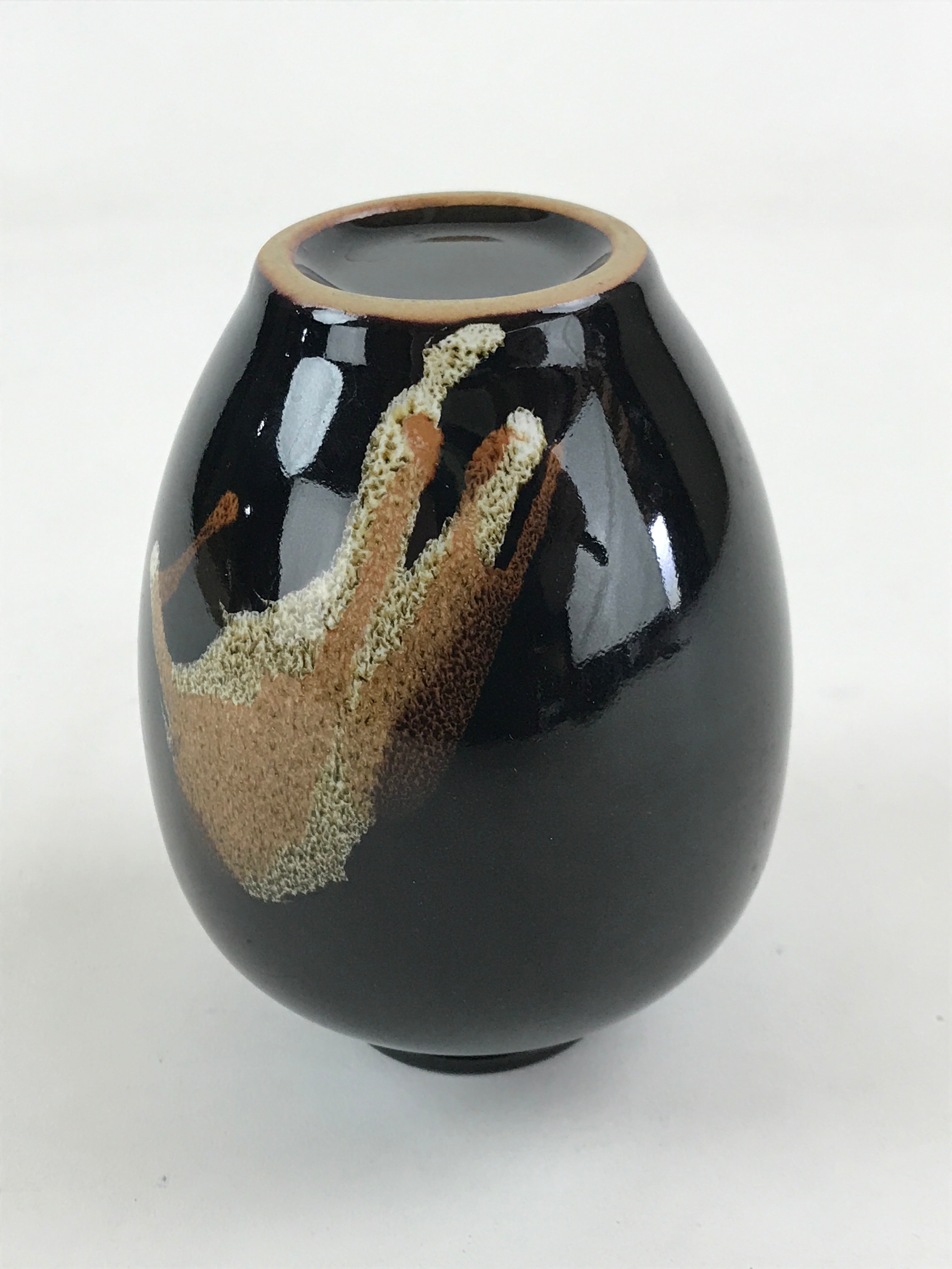 Japanese Ceramic Flower Vase Vtg Kabin Ikebana Flower Arrangement Black FK66