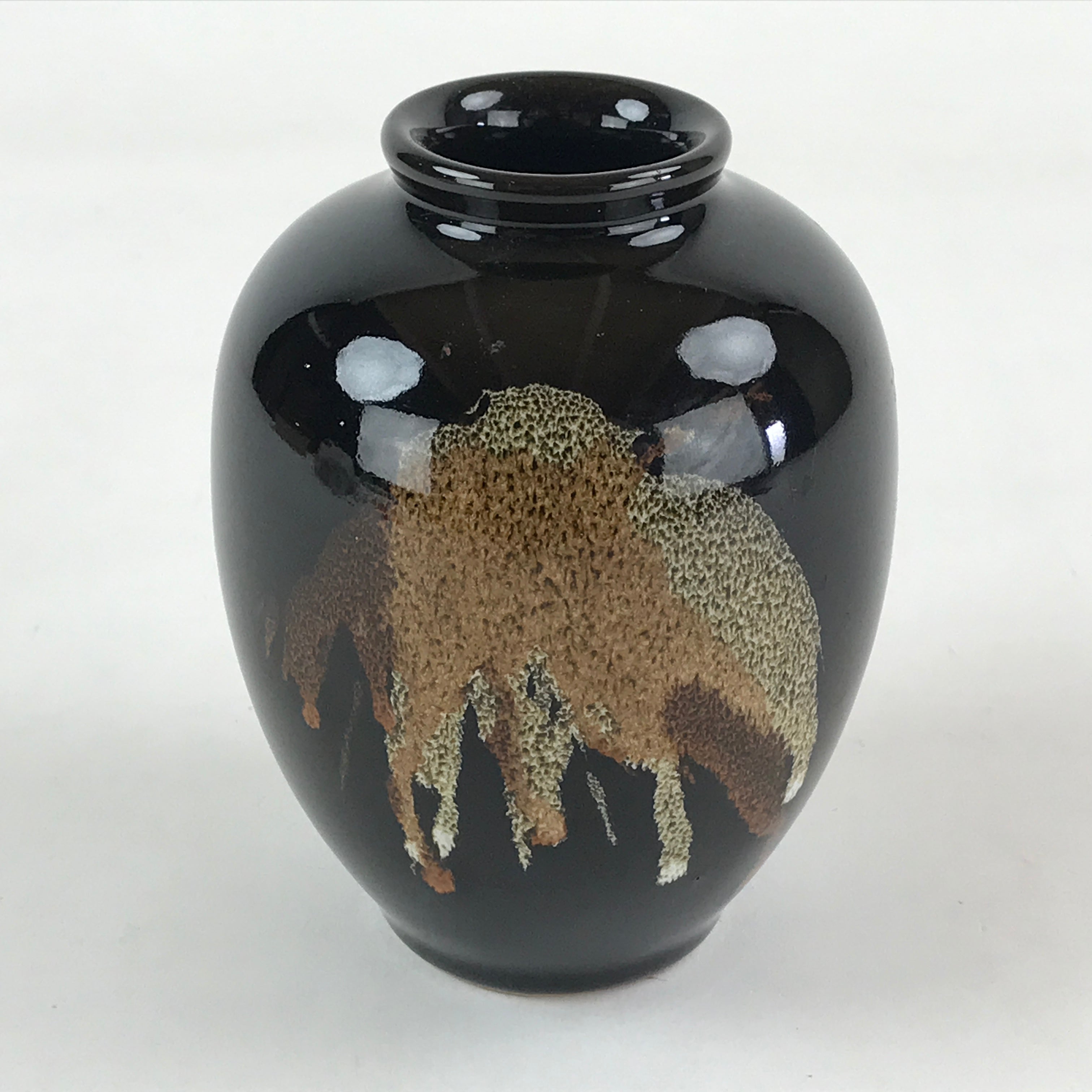 Japanese Ceramic Flower Vase Vtg Kabin Ikebana Flower Arrangement Black FK66