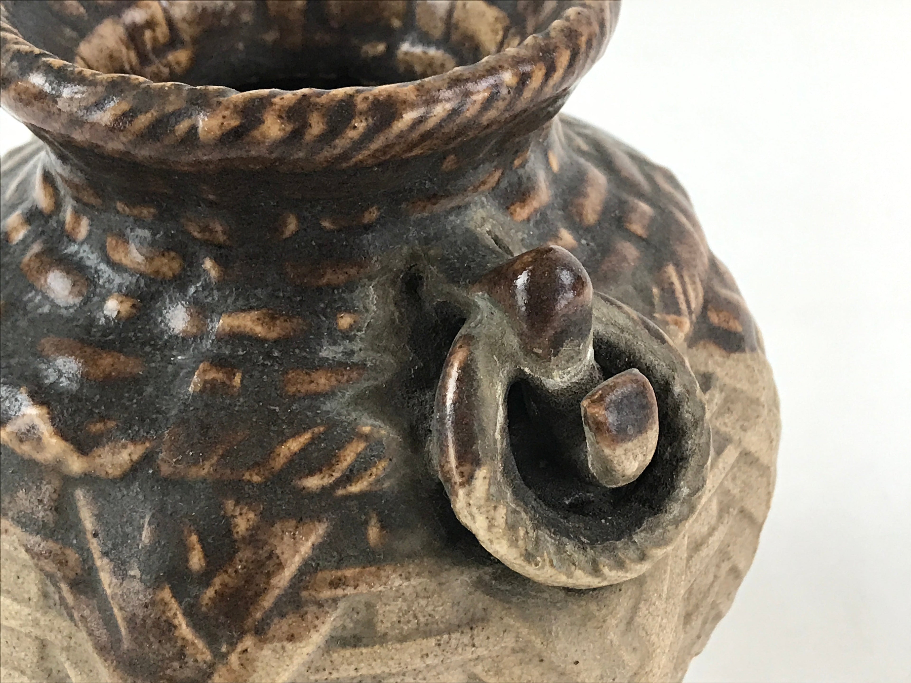 Japanese Ceramic Flower Vase Vtg Kabin Ikebana Flower Arrangement Brown FK67