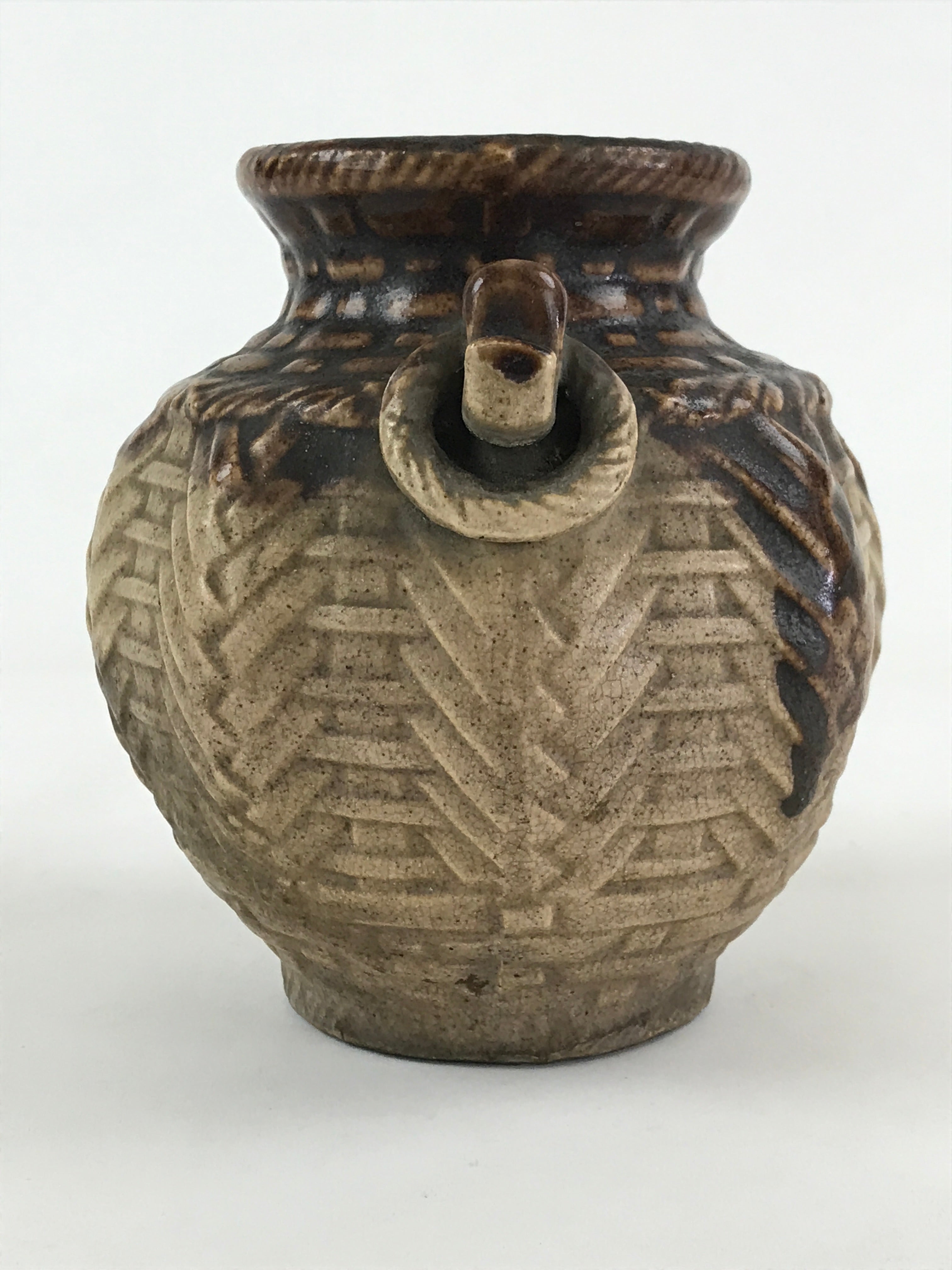 Japanese Ceramic Flower Vase Vtg Kabin Ikebana Flower Arrangement Brown FK67