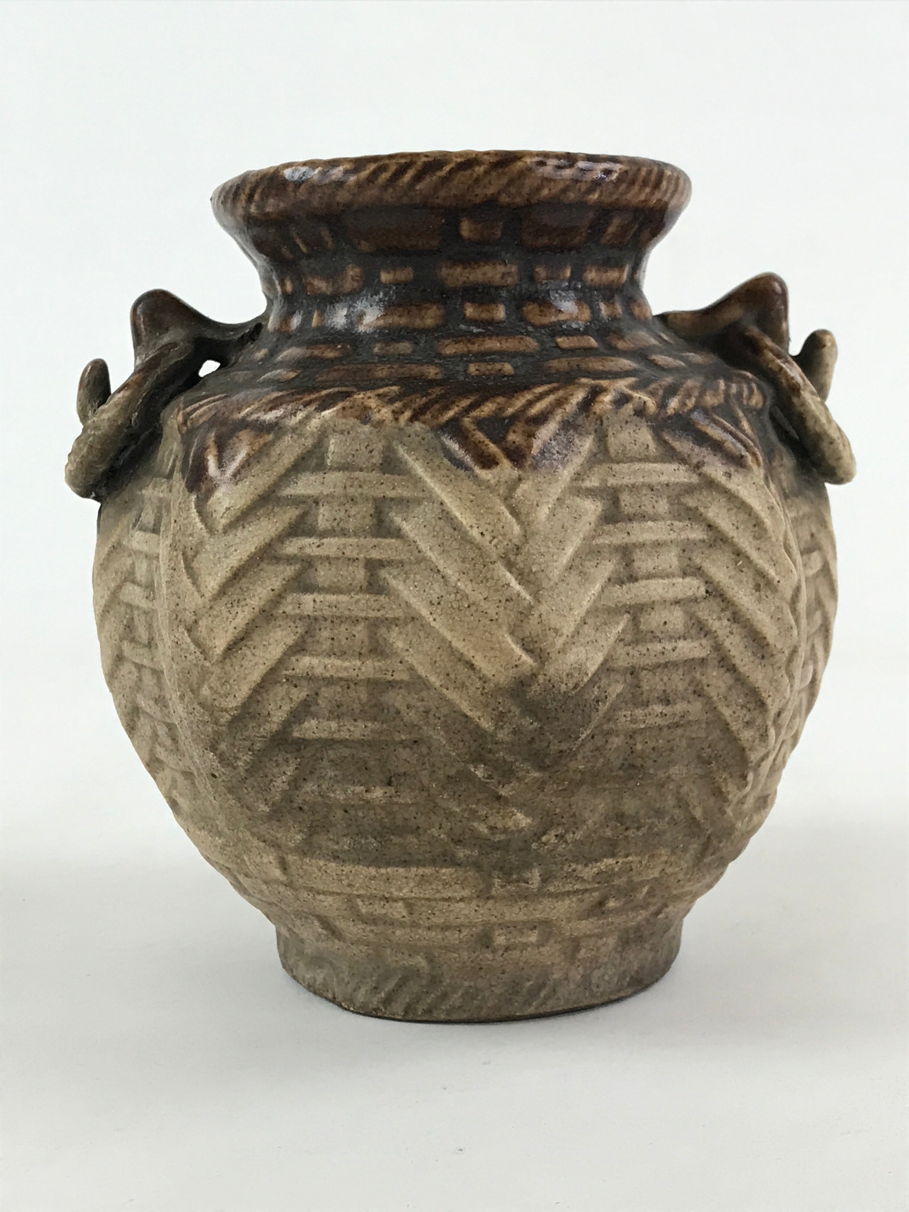 Japanese Ceramic Flower Vase Vtg Kabin Ikebana Flower Arrangement Brown FK67