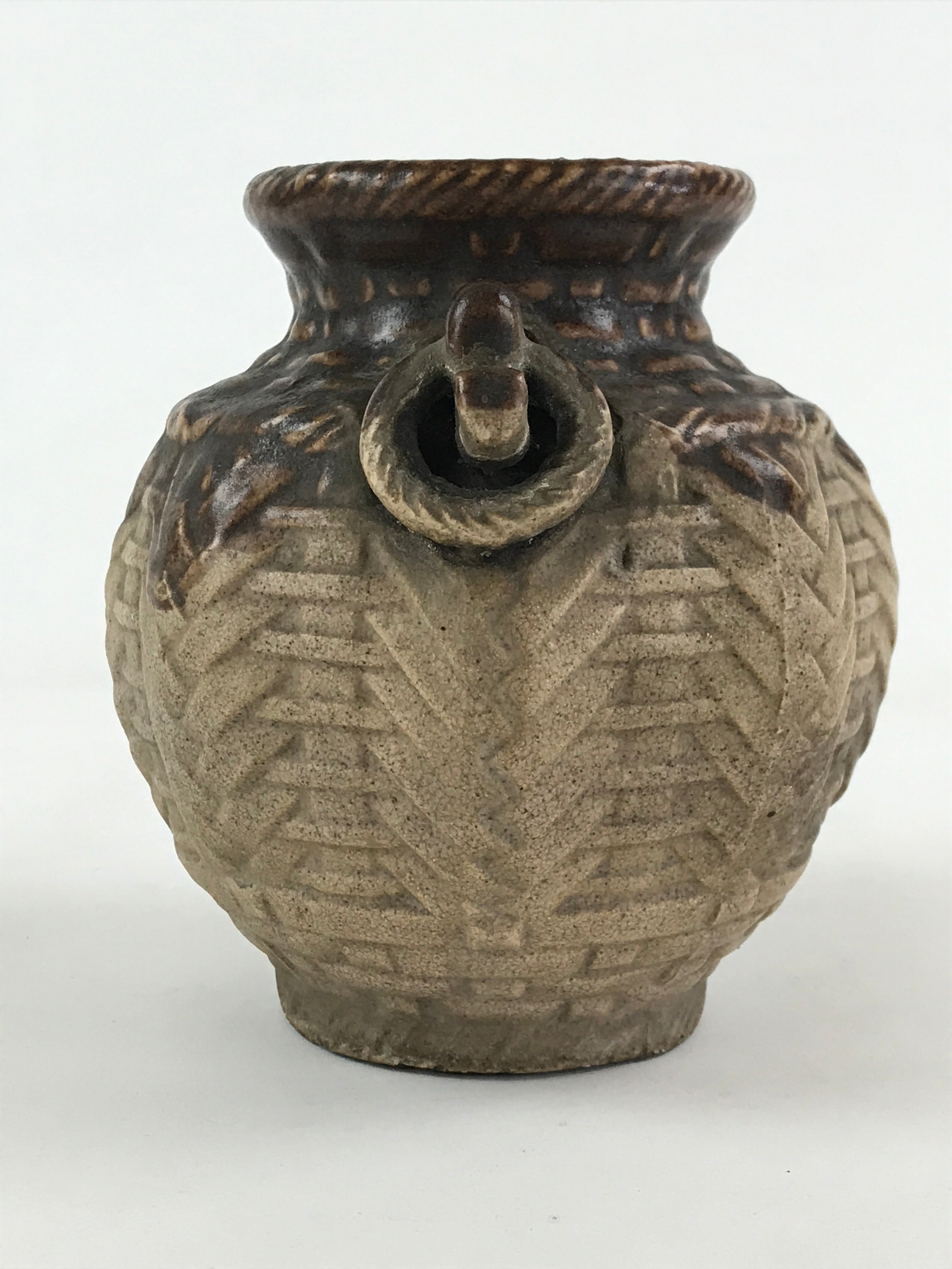 Japanese Ceramic Flower Vase Vtg Kabin Ikebana Flower Arrangement Brown FK67