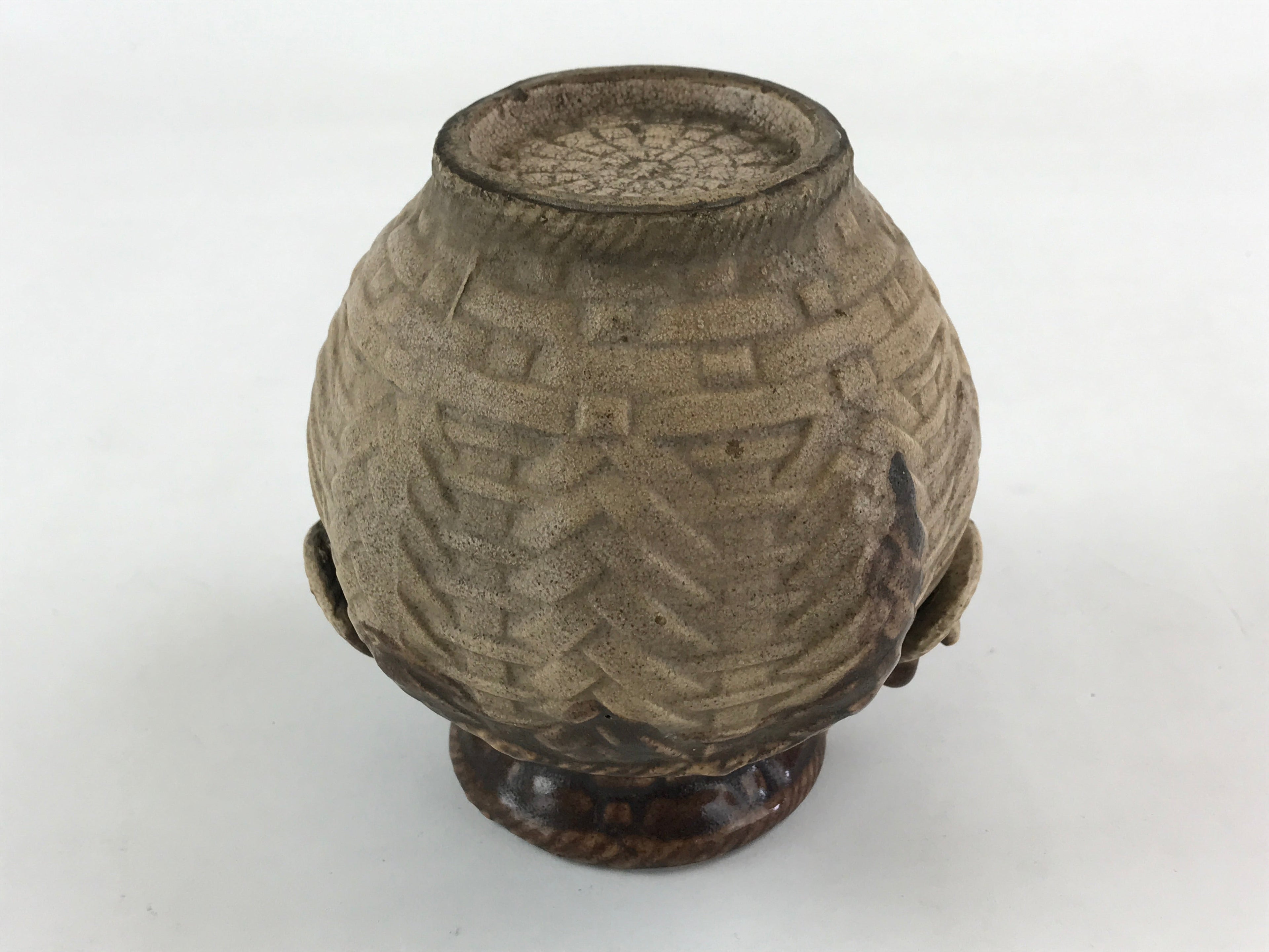 Japanese Ceramic Flower Vase Vtg Kabin Ikebana Flower Arrangement Brown FK67