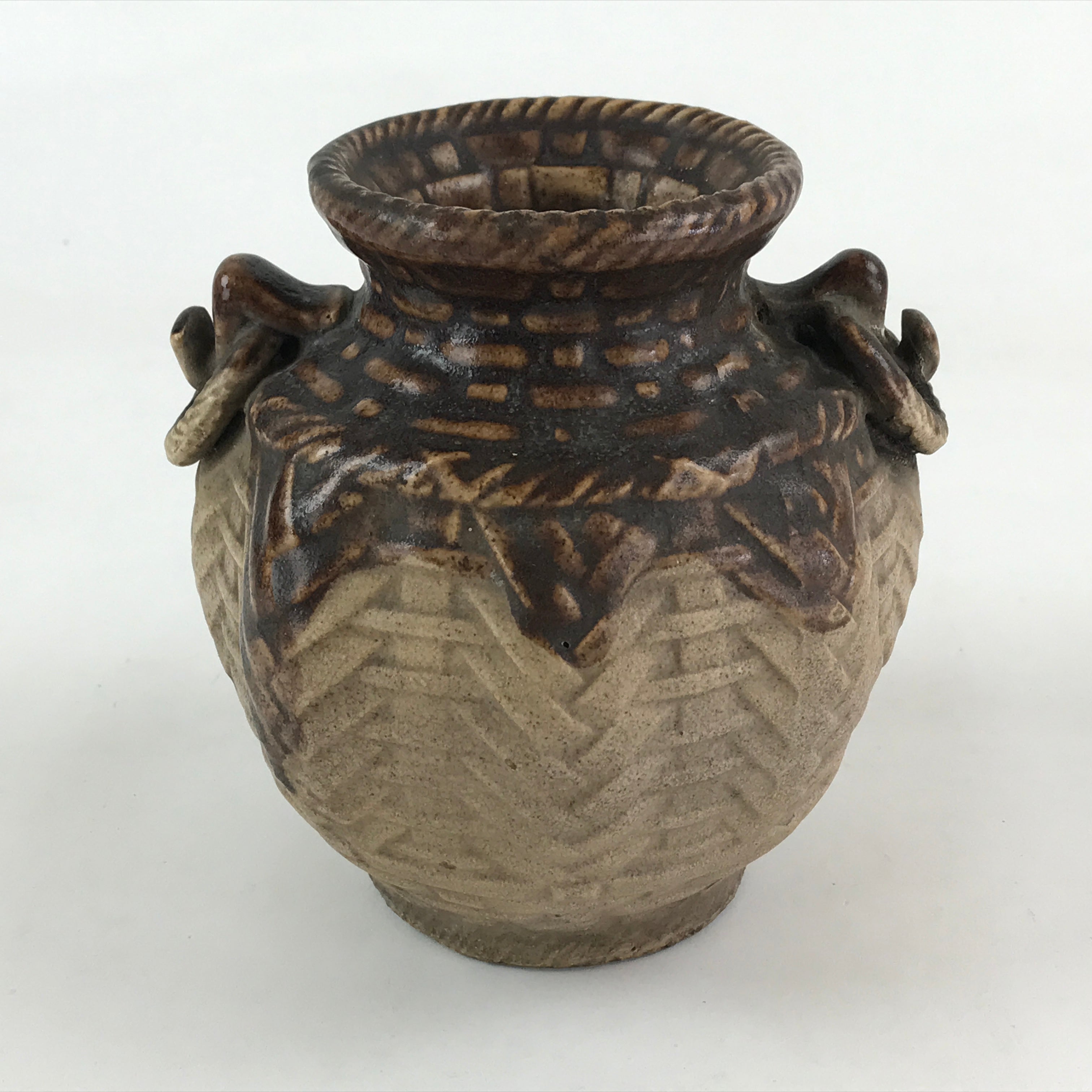 Japanese Ceramic Flower Vase Vtg Kabin Ikebana Flower Arrangement Brown FK67