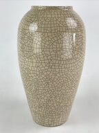 Japanese Ceramic Flower Vase Vtg Kabin Ikebana Glaze Crackle Beige Blue FK45