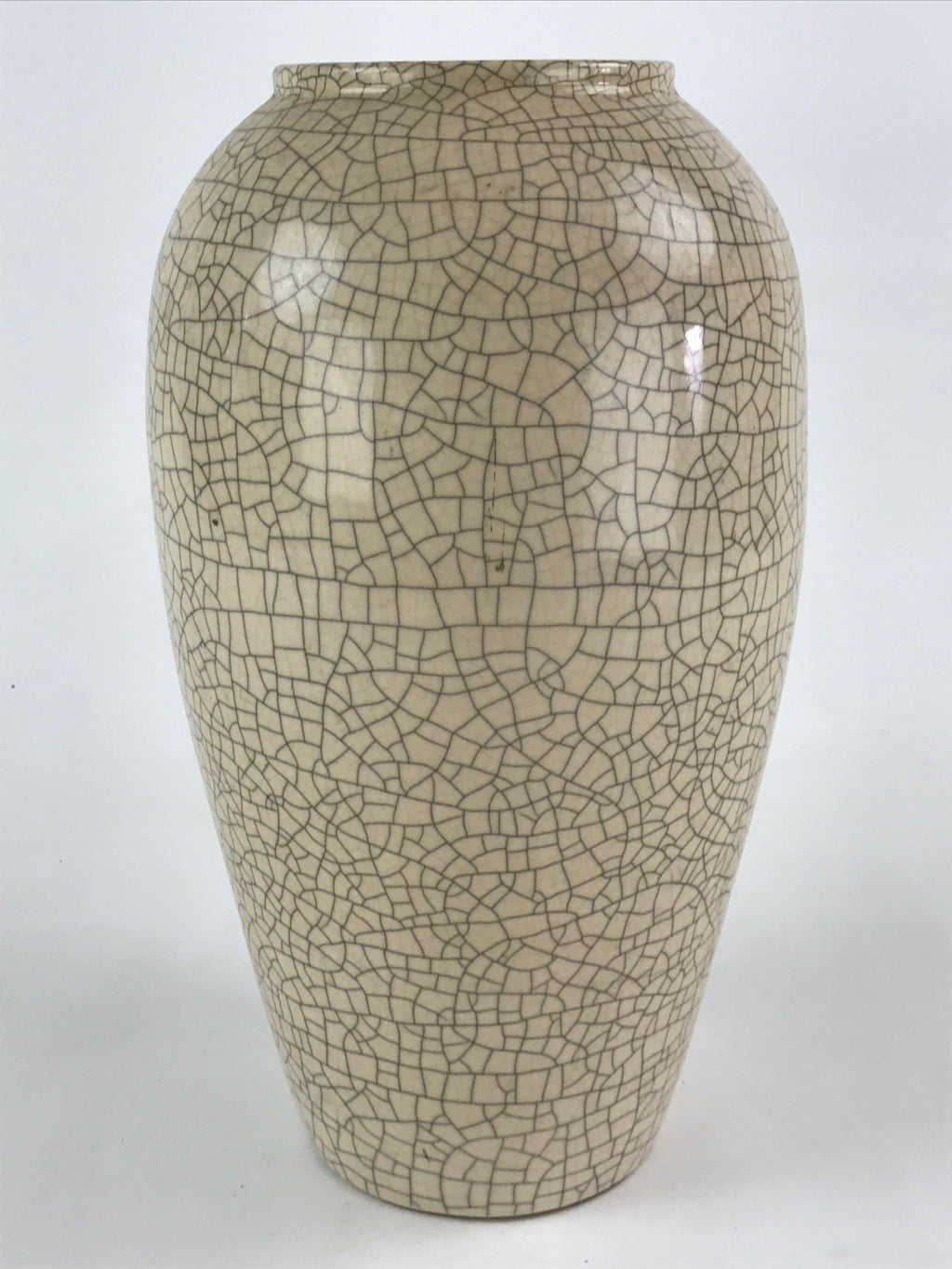 Japanese Ceramic Flower Vase Vtg Kabin Ikebana Glaze Crackle Beige Blue FK45