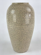 Japanese Ceramic Flower Vase Vtg Kabin Ikebana Glaze Crackle Beige Blue FK45