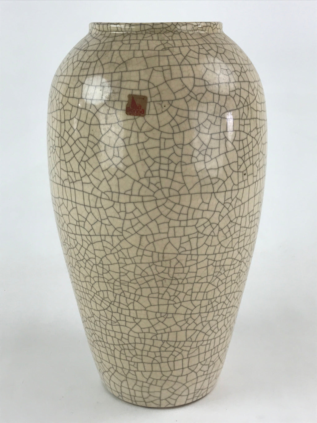 Japanese Ceramic Flower Vase Vtg Kabin Ikebana Glaze Crackle Beige Blue FK45