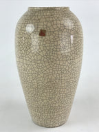 Japanese Ceramic Flower Vase Vtg Kabin Ikebana Glaze Crackle Beige Blue FK45