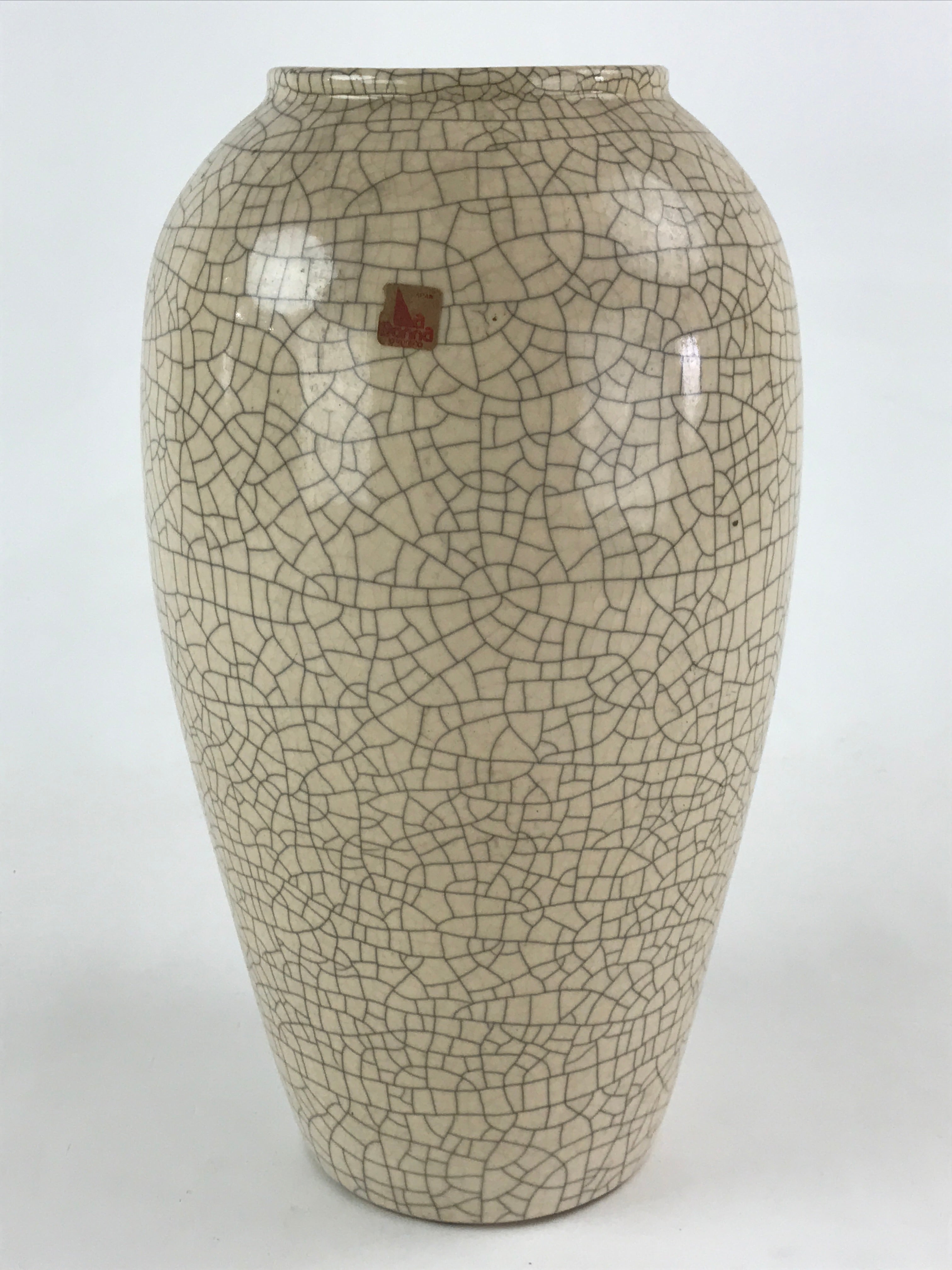 Japanese Ceramic Flower Vase Vtg Kabin Ikebana Glaze Crackle Beige Blue FK45