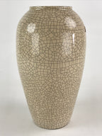 Japanese Ceramic Flower Vase Vtg Kabin Ikebana Glaze Crackle Beige Blue FK45