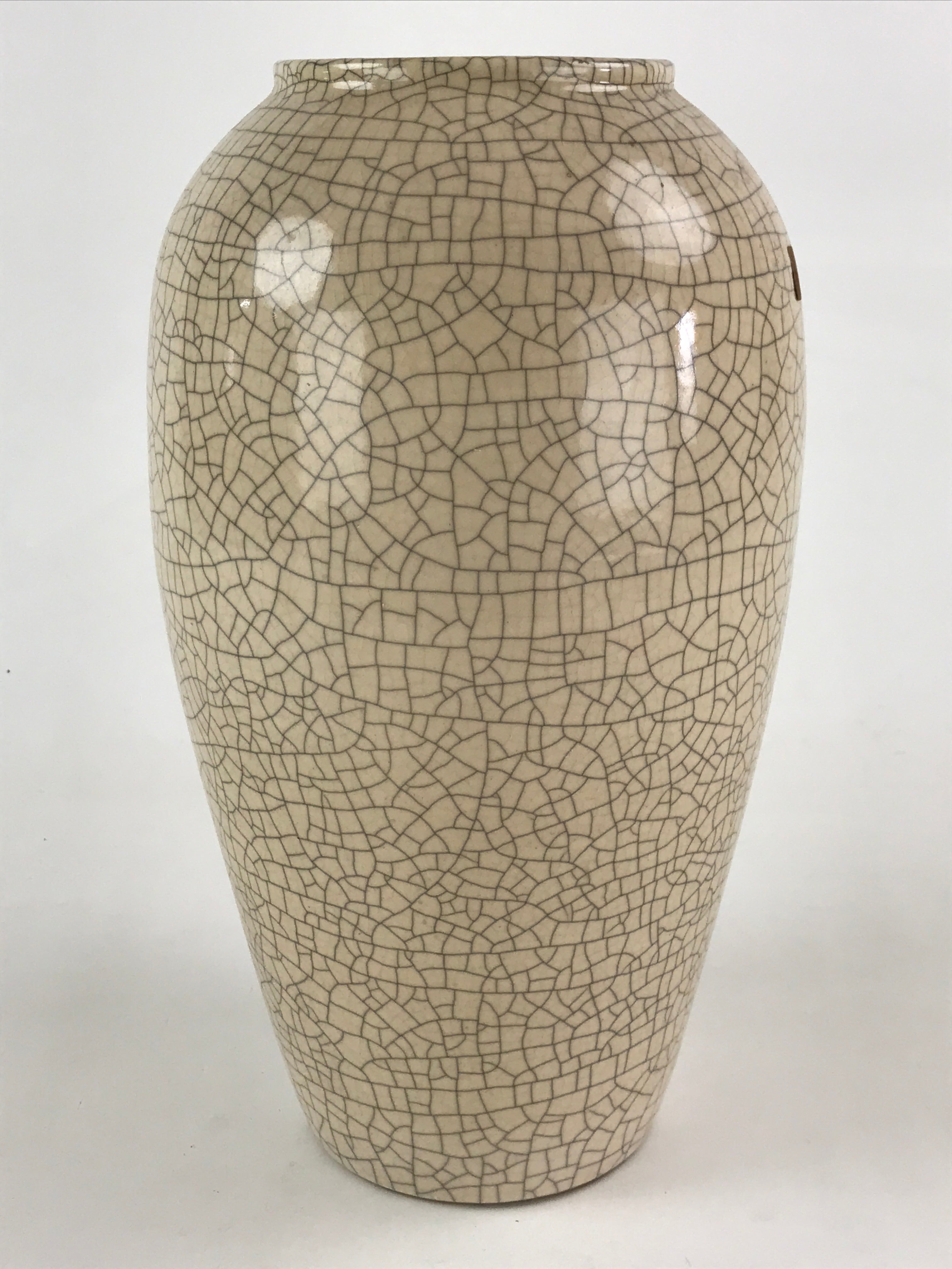 Japanese Ceramic Flower Vase Vtg Kabin Ikebana Glaze Crackle Beige Blue FK45