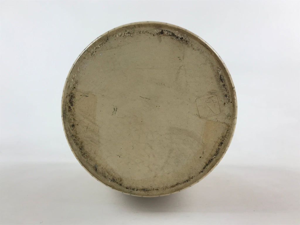 Japanese Ceramic Flower Vase Vtg Kabin Ikebana Glaze Crackle Beige Blue FK45