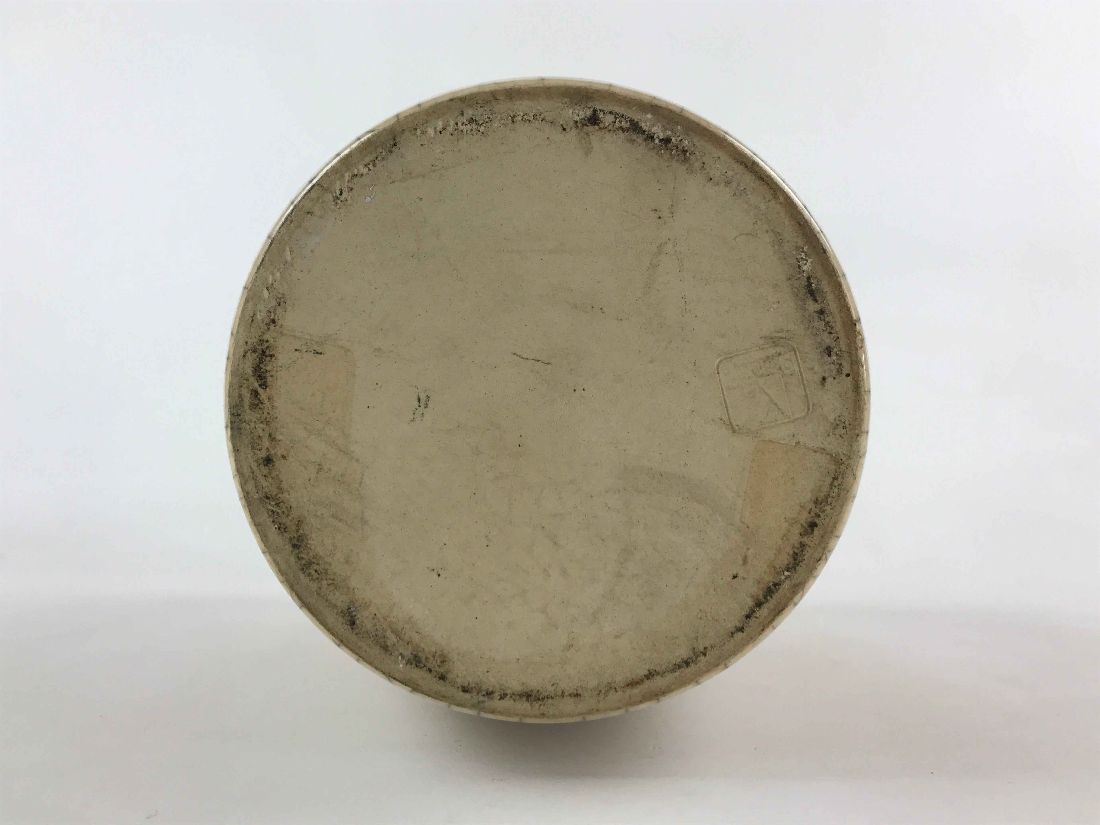 Japanese Ceramic Flower Vase Vtg Kabin Ikebana Glaze Crackle Beige Blue FK45