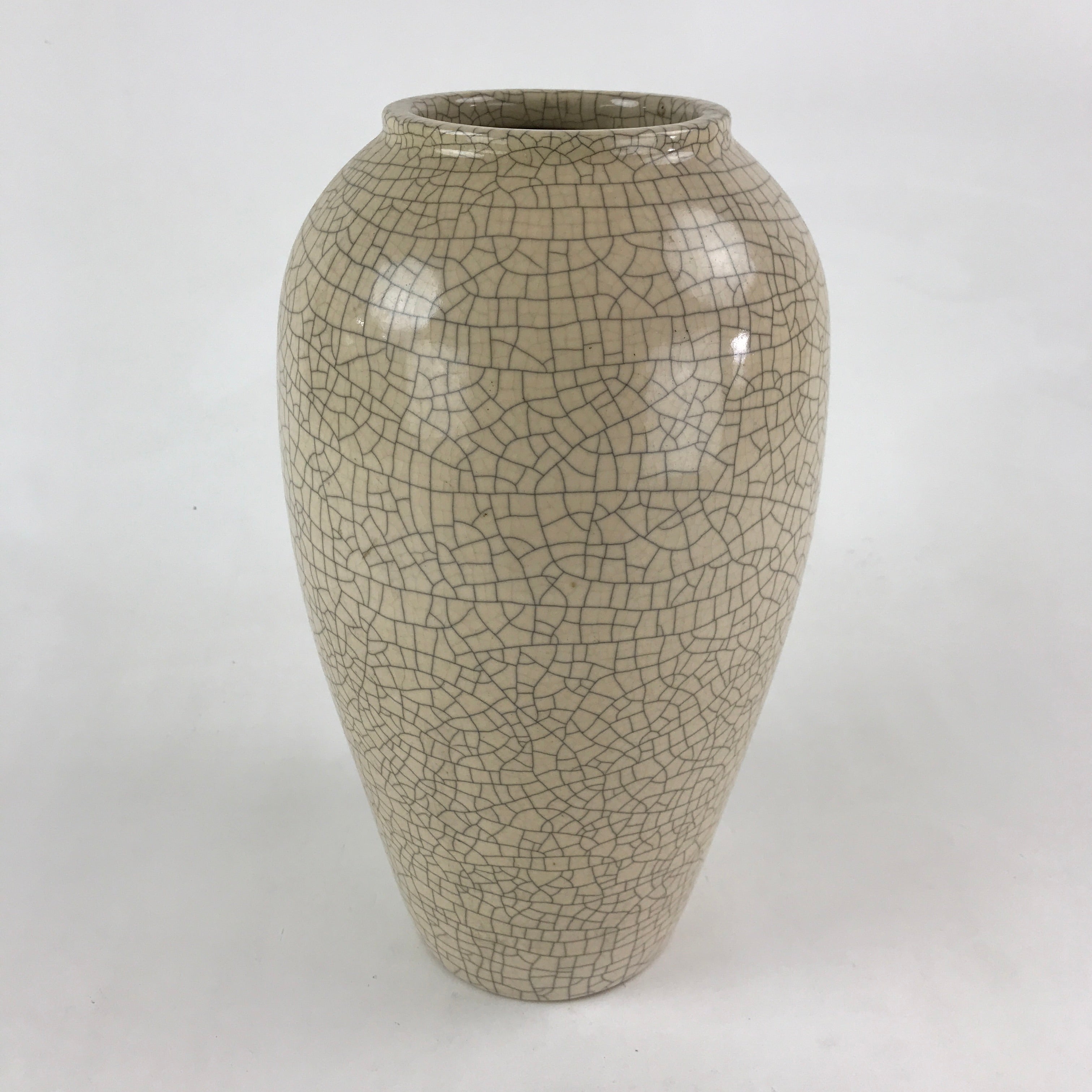 Japanese Ceramic Flower Vase Vtg Kabin Ikebana Glaze Crackle Beige Blue FK45