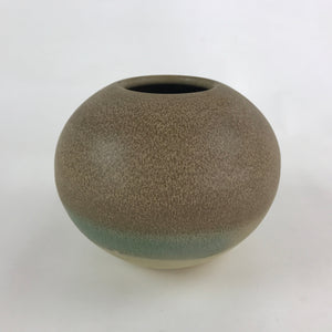 Japanese Ceramic Flower Vase Vtg Kabin Ikebana Round Beige Brown Green FK60