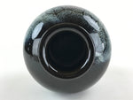 Japanese Ceramic Flower Vase Vtg Kabin Ikebana Round Glossy Black Flower FK51