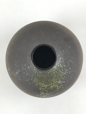 Japanese Ceramic Flower Vase Vtg Kabin Ikebana Round Grey Speckled Green FK57