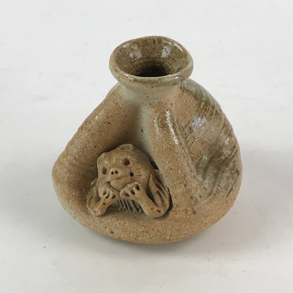 Japanese Ceramic Flower Vase Vtg Kabin Ikebana Small Tanuki Raccoon Dog FK55