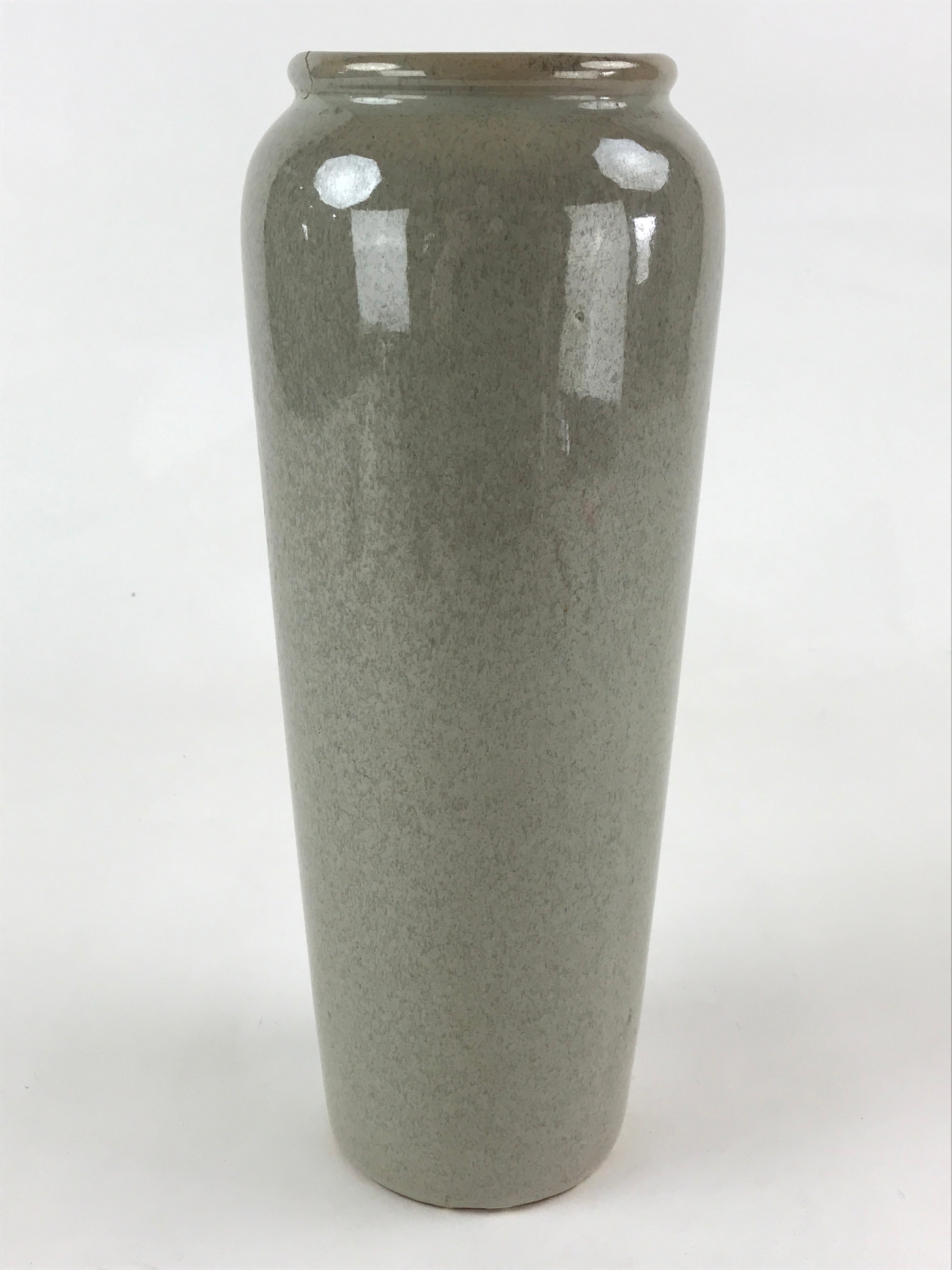 Japanese Ceramic Flower Vase Vtg Kabin Ikebana Tall Wide Opening Green FK52