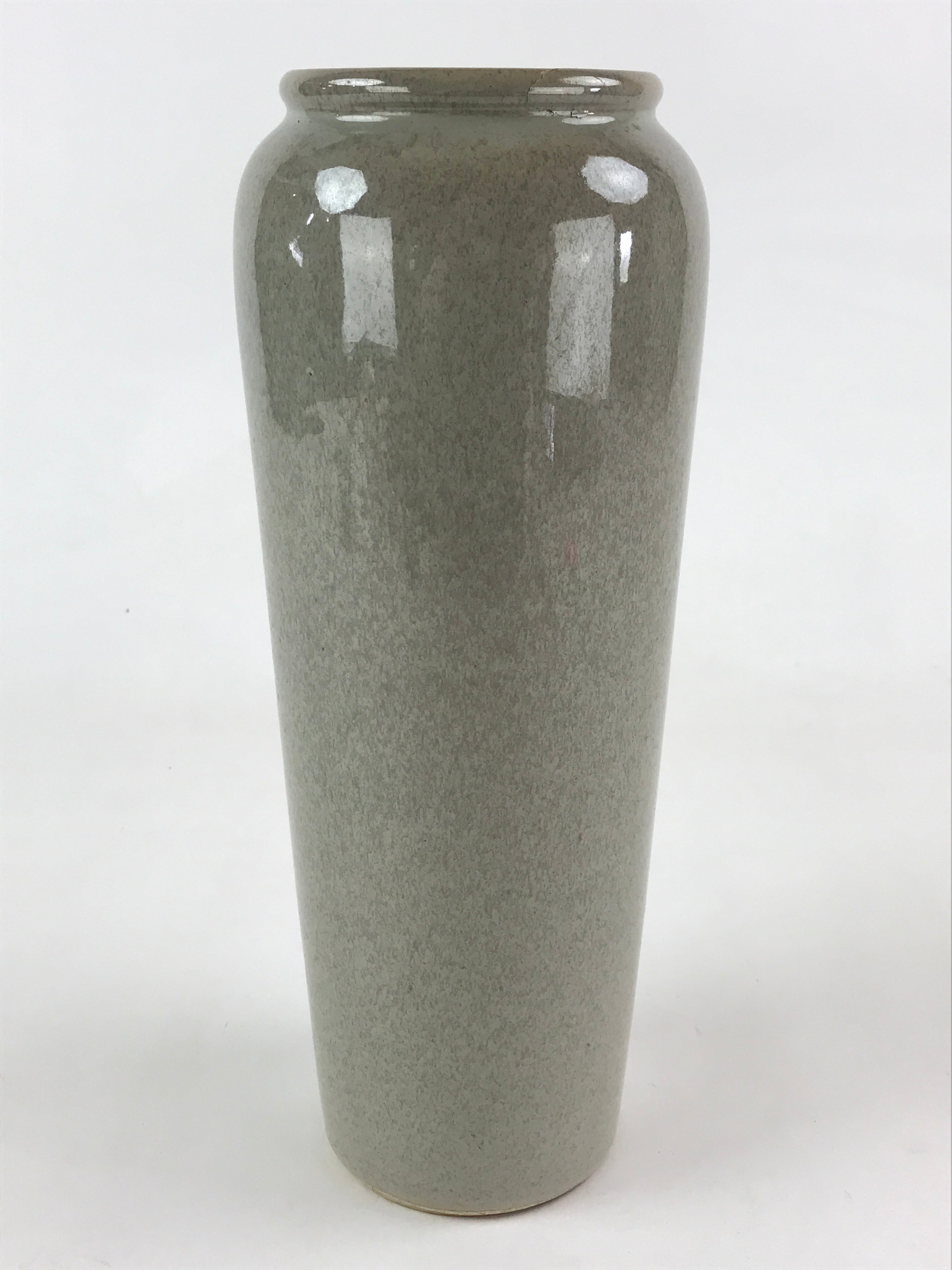 Japanese Ceramic Flower Vase Vtg Kabin Ikebana Tall Wide Opening Green FK52