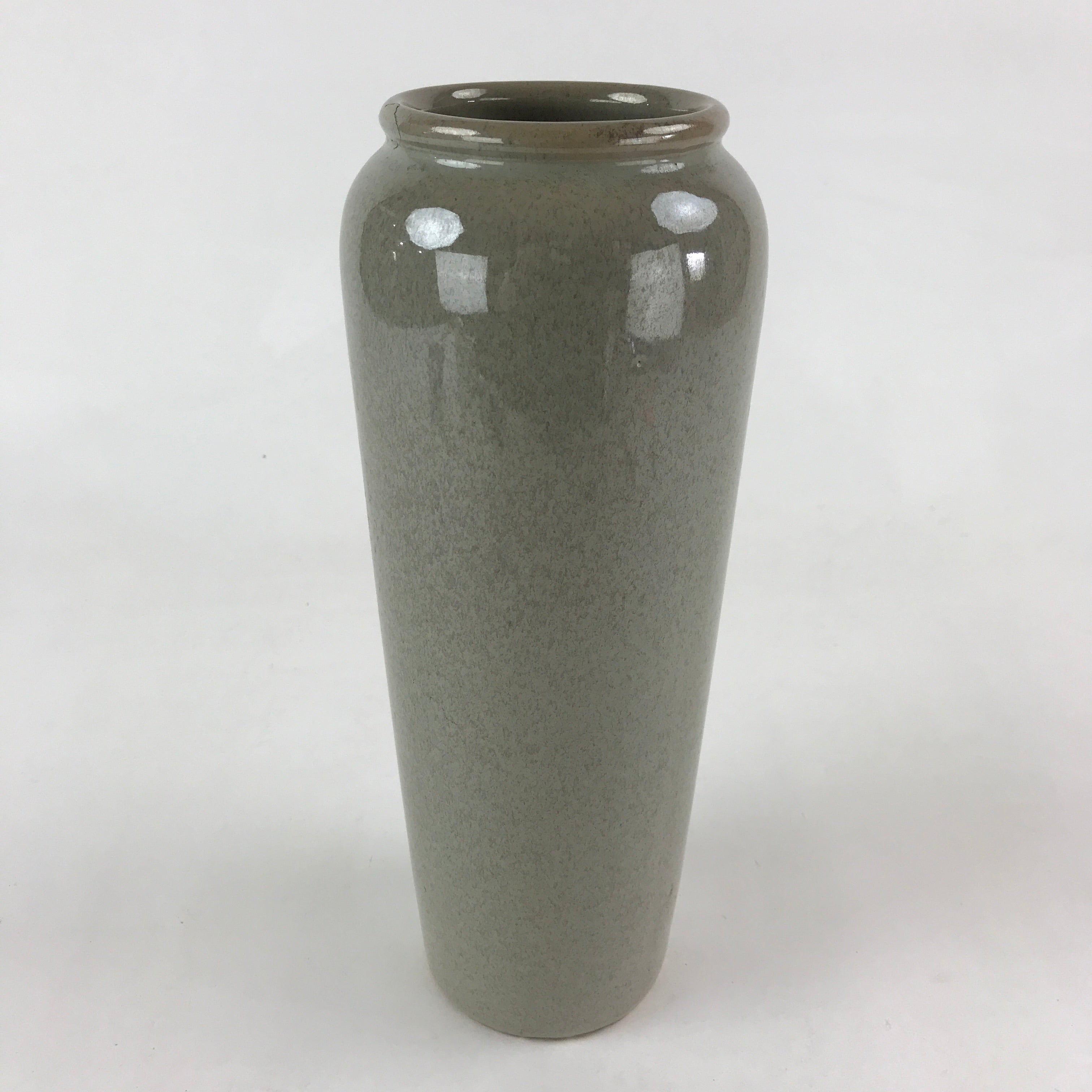 Japanese Ceramic Flower Vase Vtg Kabin Ikebana Tall Wide Opening Green FK52