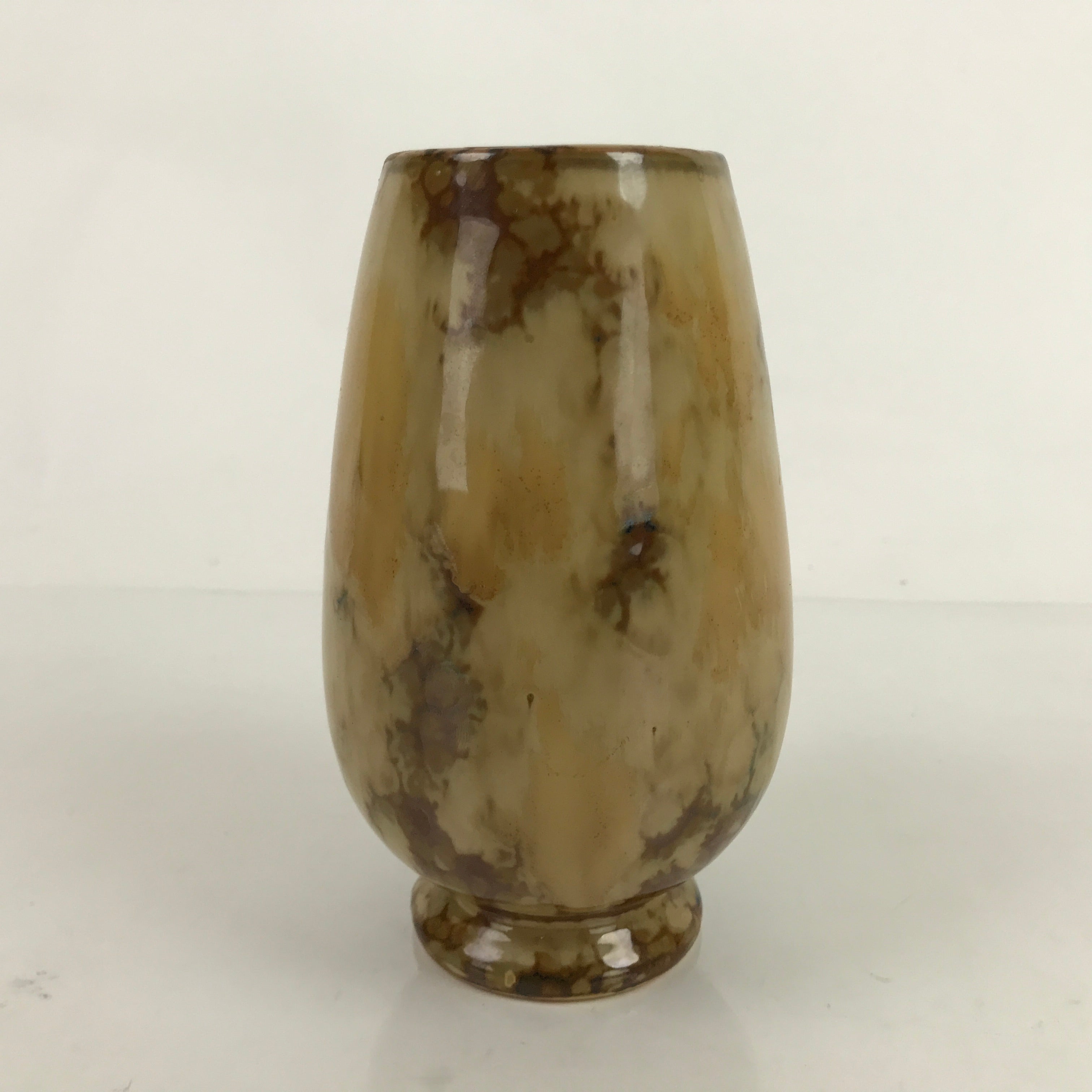 Japanese Ceramic Flower Vase Vtg Kabin Ovoid Beige Brown FK155