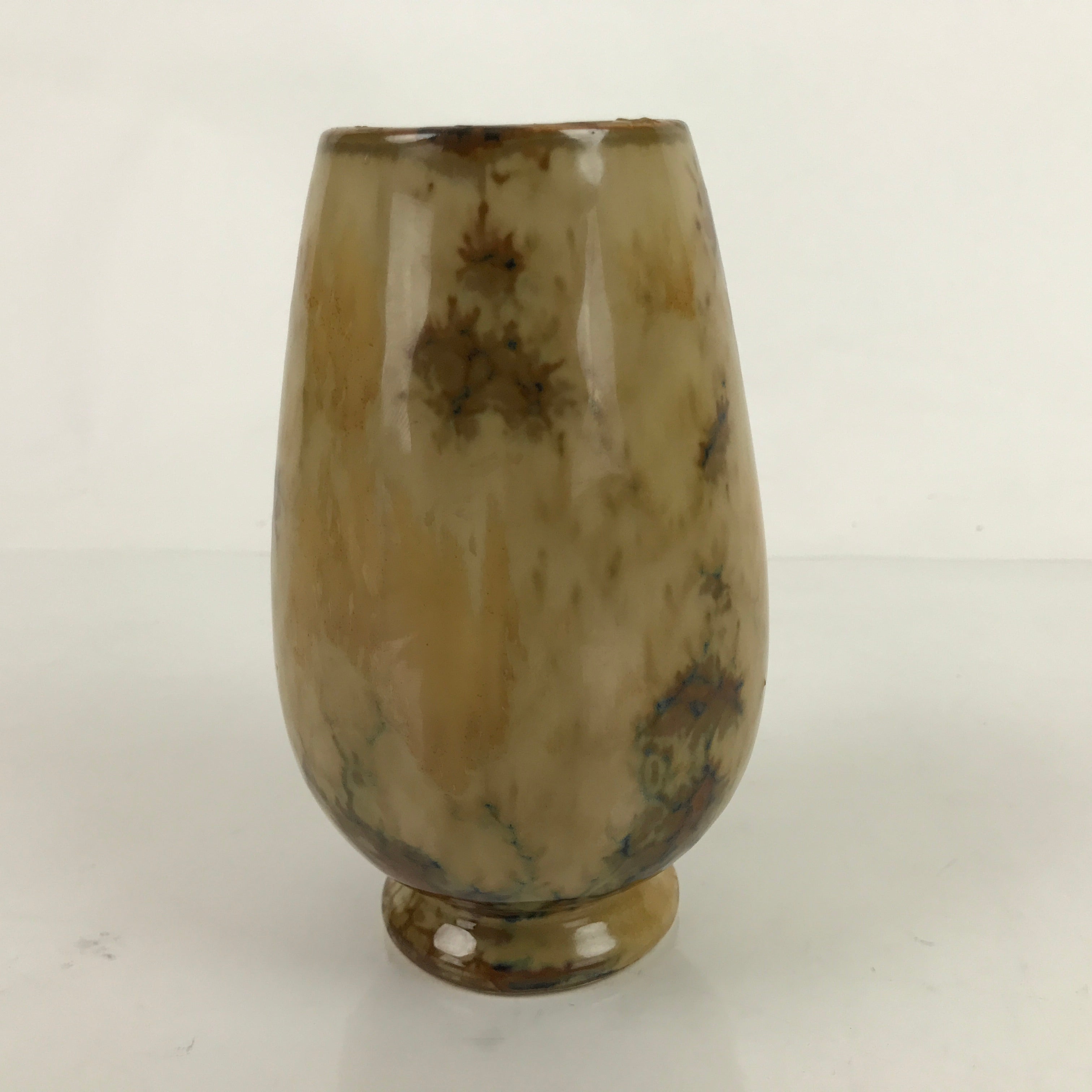 Japanese Ceramic Flower Vase Vtg Kabin Ovoid Beige Brown FK155