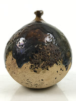 Japanese Ceramic Flower Vase Vtg Kabin Round Glass Melting Glaze Brown FK170