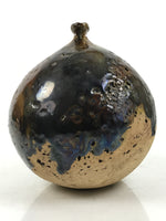 Japanese Ceramic Flower Vase Vtg Kabin Round Glass Melting Glaze Brown FK170