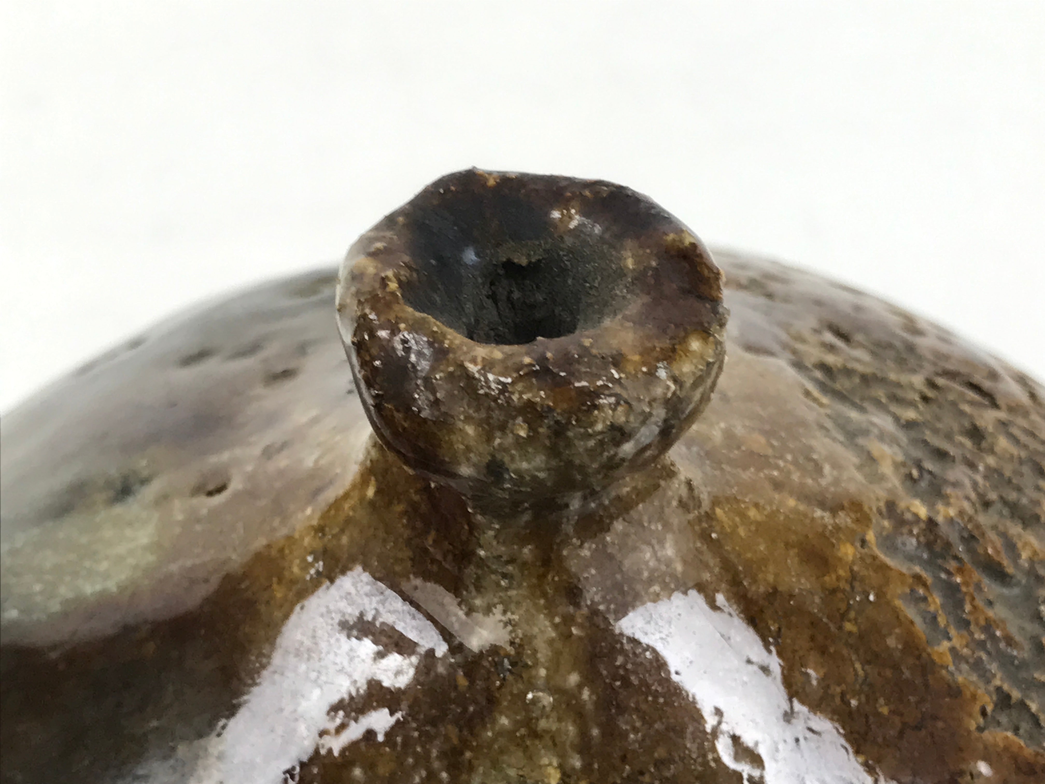 Japanese Ceramic Flower Vase Vtg Kabin Round Glass Melting Glaze Brown FK170