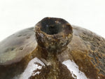 Japanese Ceramic Flower Vase Vtg Kabin Round Glass Melting Glaze Brown FK170