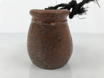 Japanese Ceramic Flower Vase Vtg Kabin Unglazed Brown Hanging Notch Rope FK220