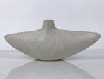 Japanese Ceramic Flower Vase Vtg Kabin White Wide Unique Textured Boat FK222
