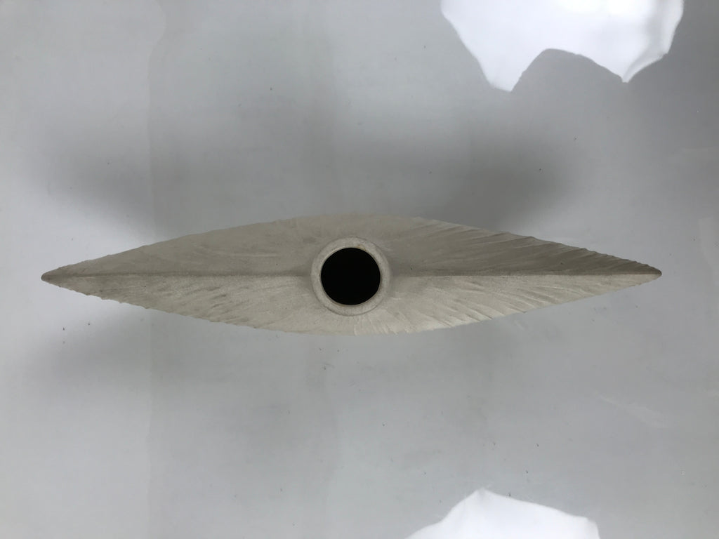Japanese Ceramic Flower Vase Vtg Kabin White Wide Unique Textured Boat FK222