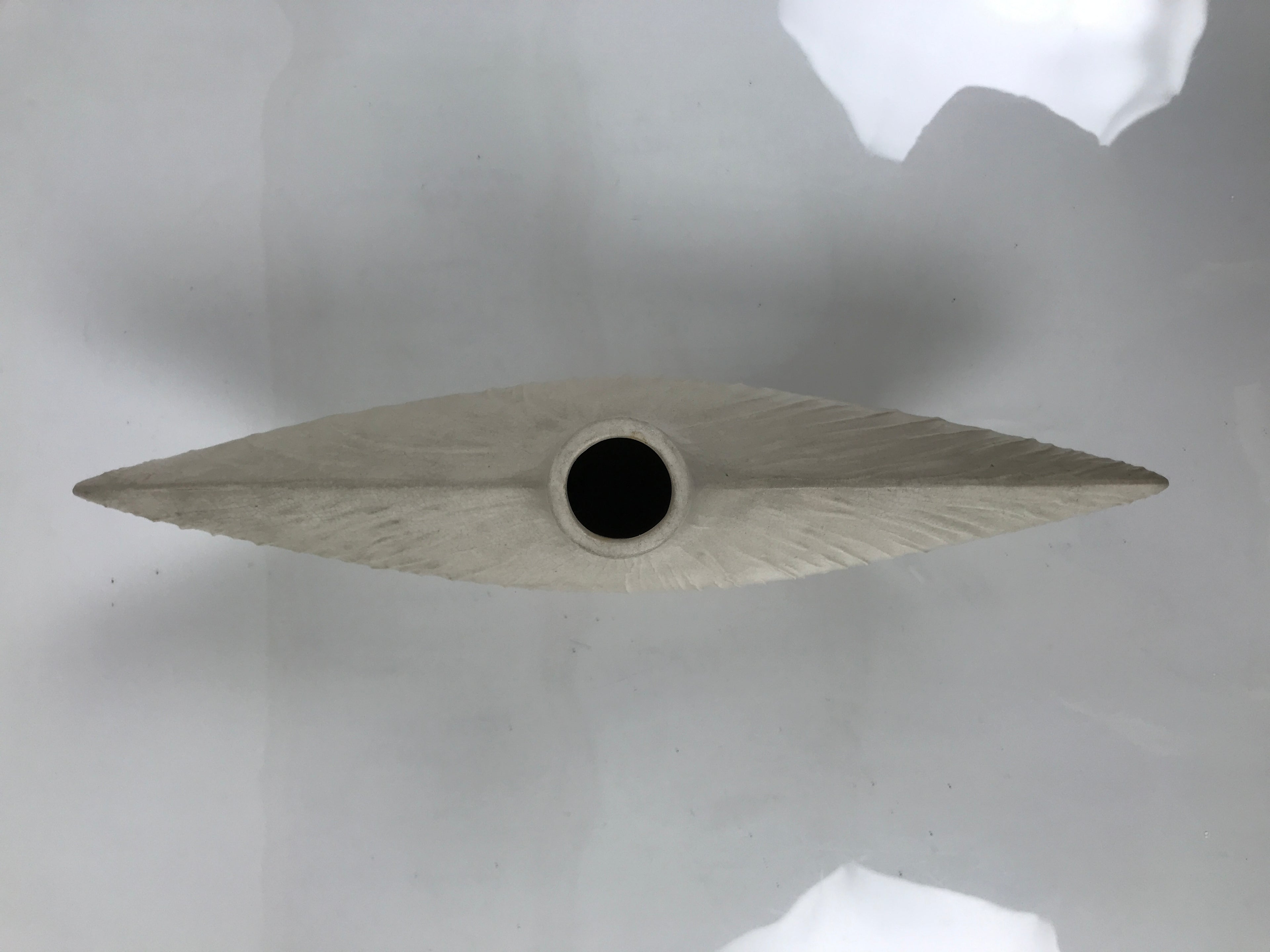 Japanese Ceramic Flower Vase Vtg Kabin White Wide Unique Textured Boat FK222