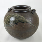 Japanese Ceramic Flower Vase Vtg Shigaraki Ware Big Round Brown Boxed PX759