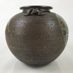 Japanese Ceramic Flower Vase Vtg Shigaraki Ware Big Round Brown Boxed PX759