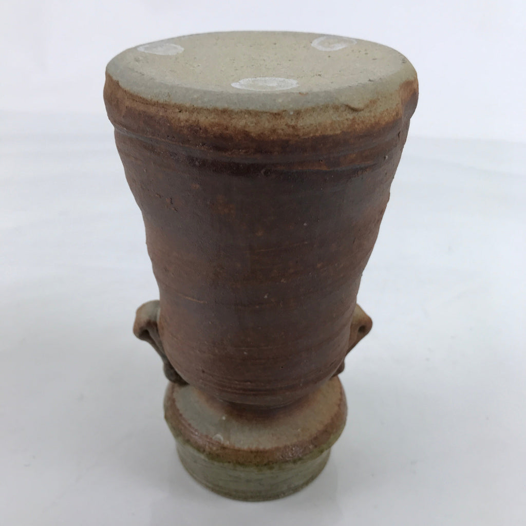 Japanese Ceramic Flower Vase Vtg Shigaraki ware Brown Green Kabin FK149