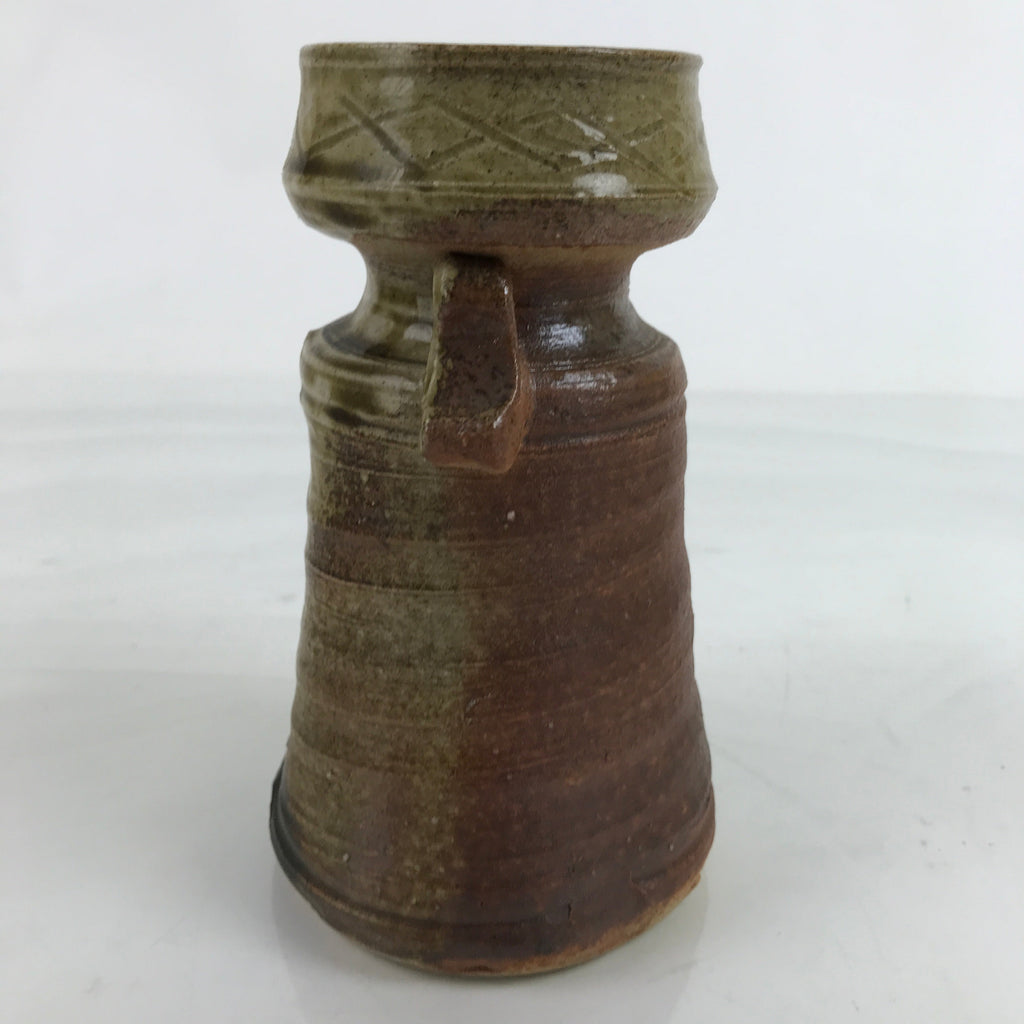Japanese Ceramic Flower Vase Vtg Shigaraki ware Brown Green Kabin FK149