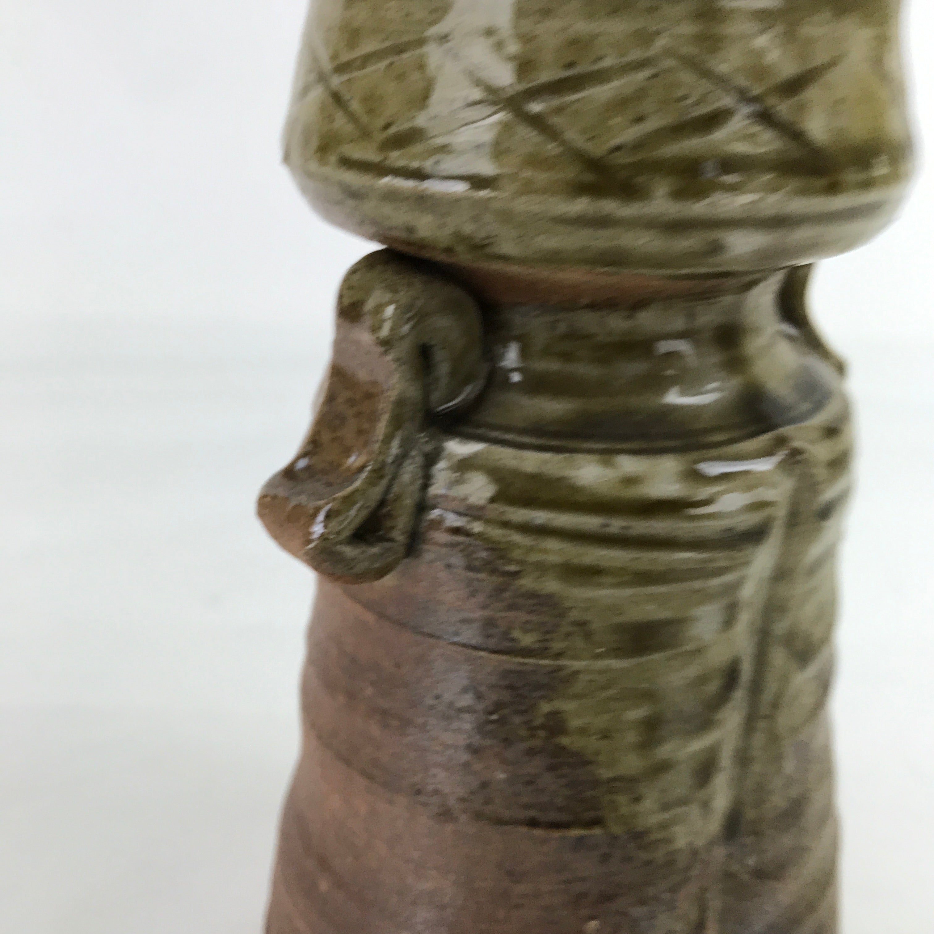 Japanese Ceramic Flower Vase Vtg Shigaraki ware Brown Green Kabin FK149
