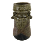 Japanese Ceramic Flower Vase Vtg Shigaraki ware Brown Green Kabin FK149
