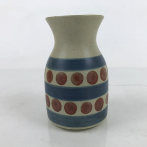 Japanese Ceramic Flower Vase Vtg Small Kabin Dots Lines Grey Blue Red MFV89