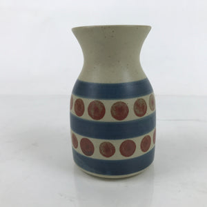 Japanese Ceramic Flower Vase Vtg Small Kabin Dots Lines Grey Blue Red MFV89