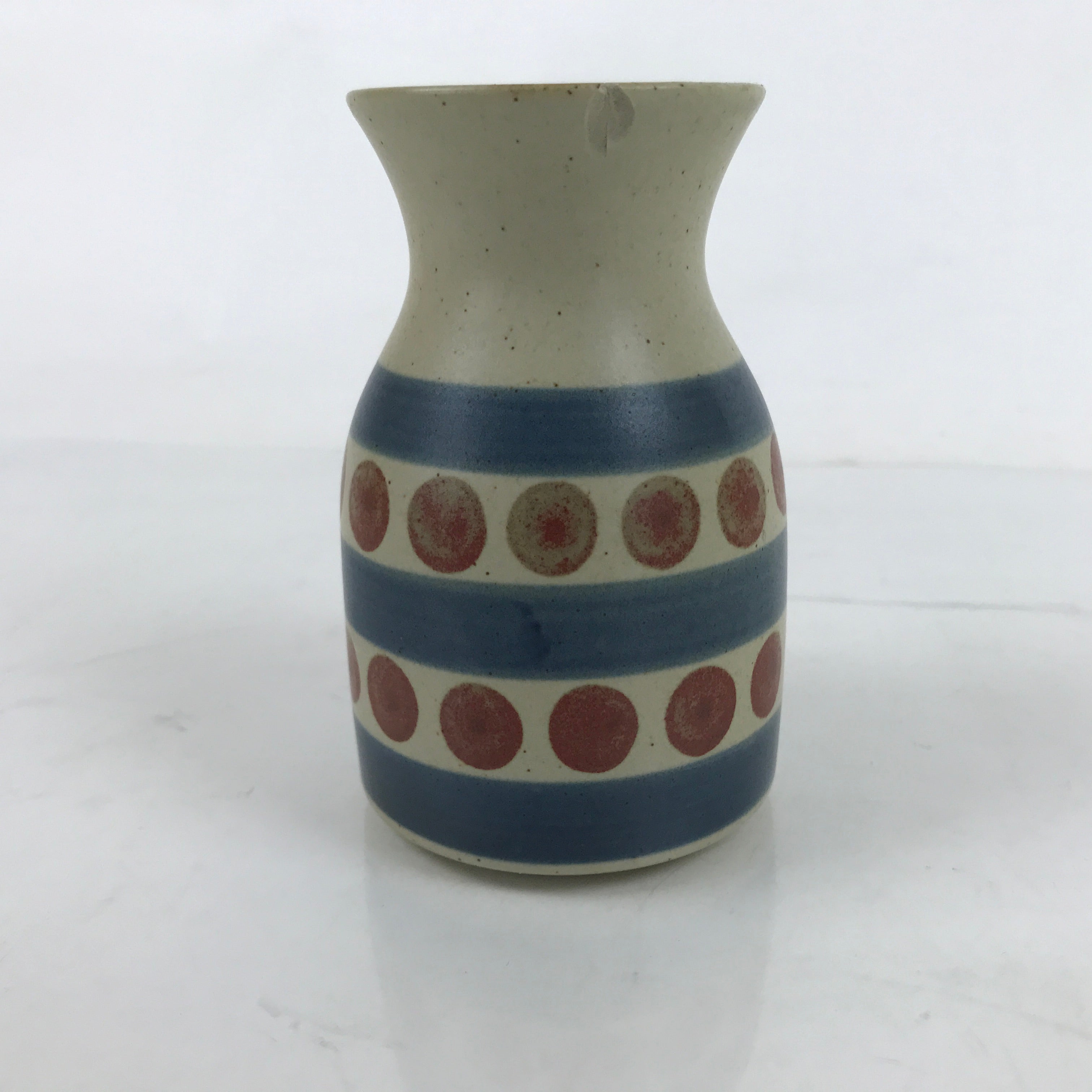 Japanese Ceramic Flower Vase Vtg Small Kabin Dots Lines Grey Blue Red MFV89