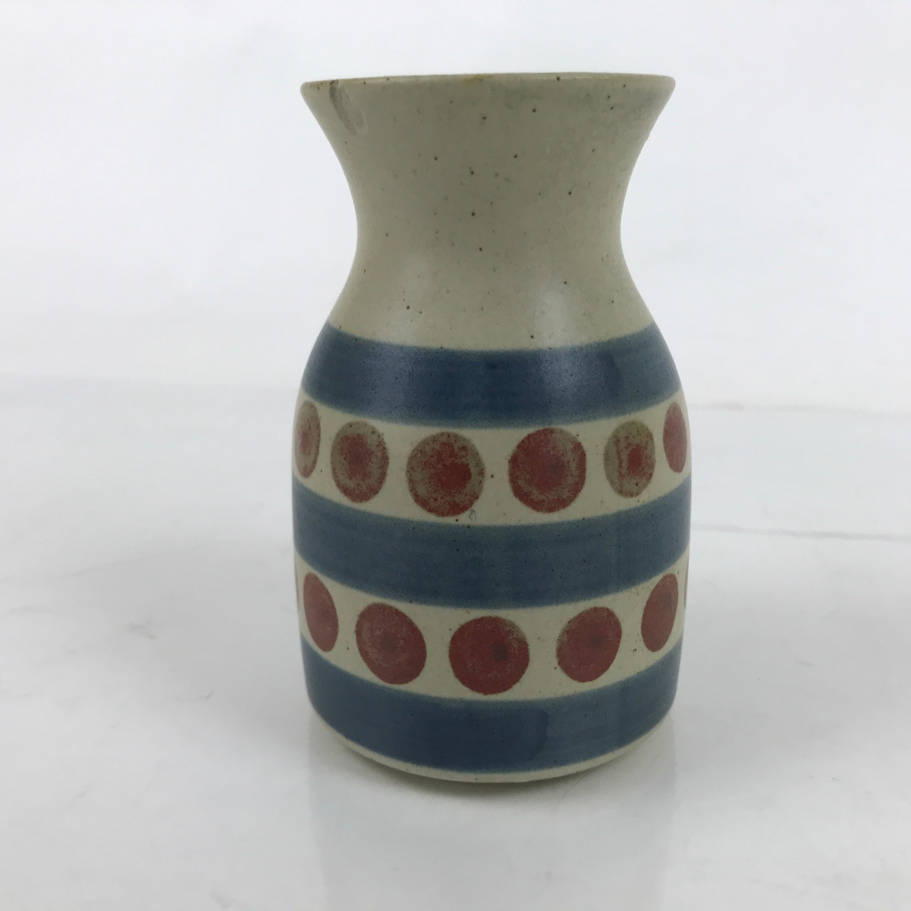 Japanese Ceramic Flower Vase Vtg Small Kabin Dots Lines Grey Blue Red MFV89