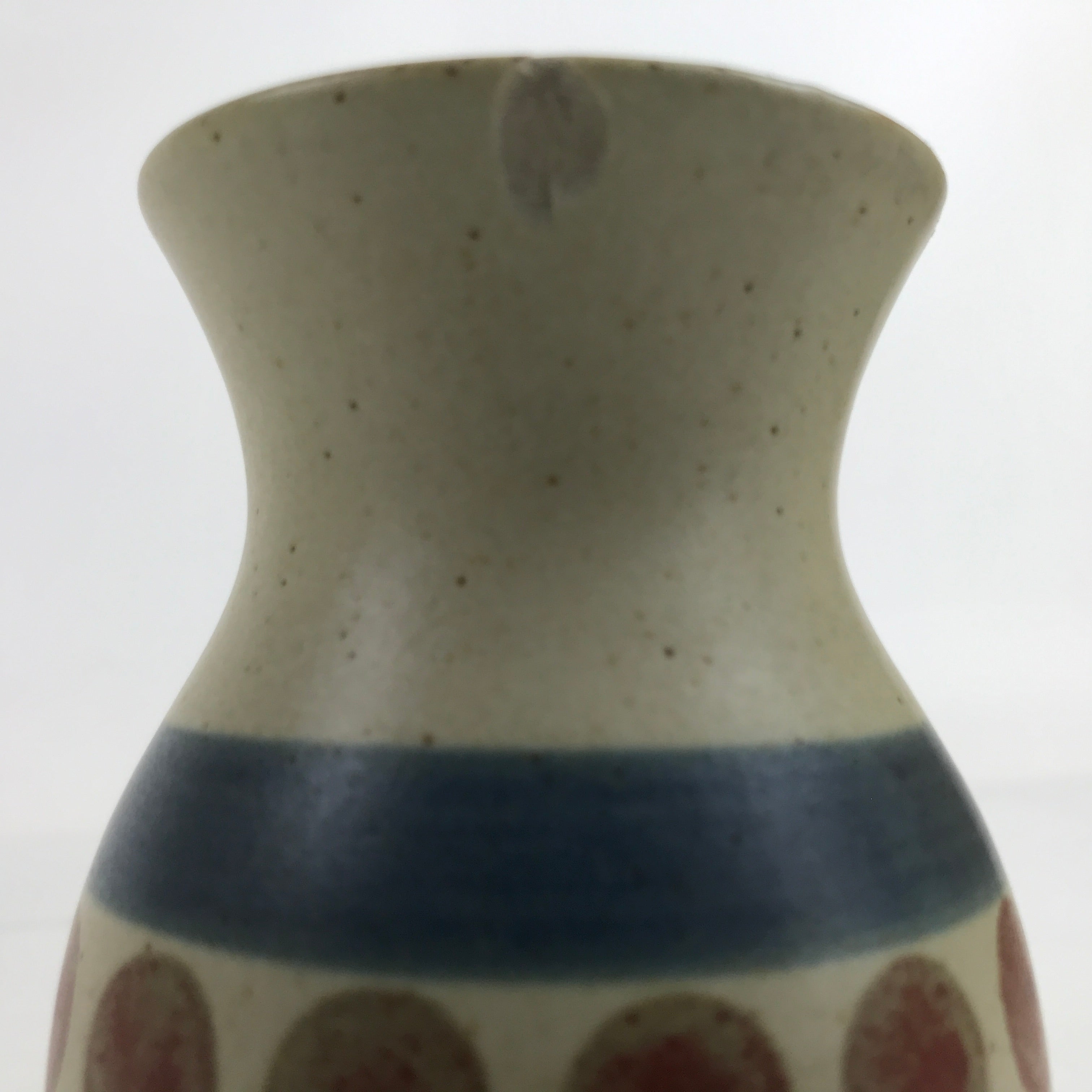 Japanese Ceramic Flower Vase Vtg Small Kabin Dots Lines Grey Blue Red MFV89