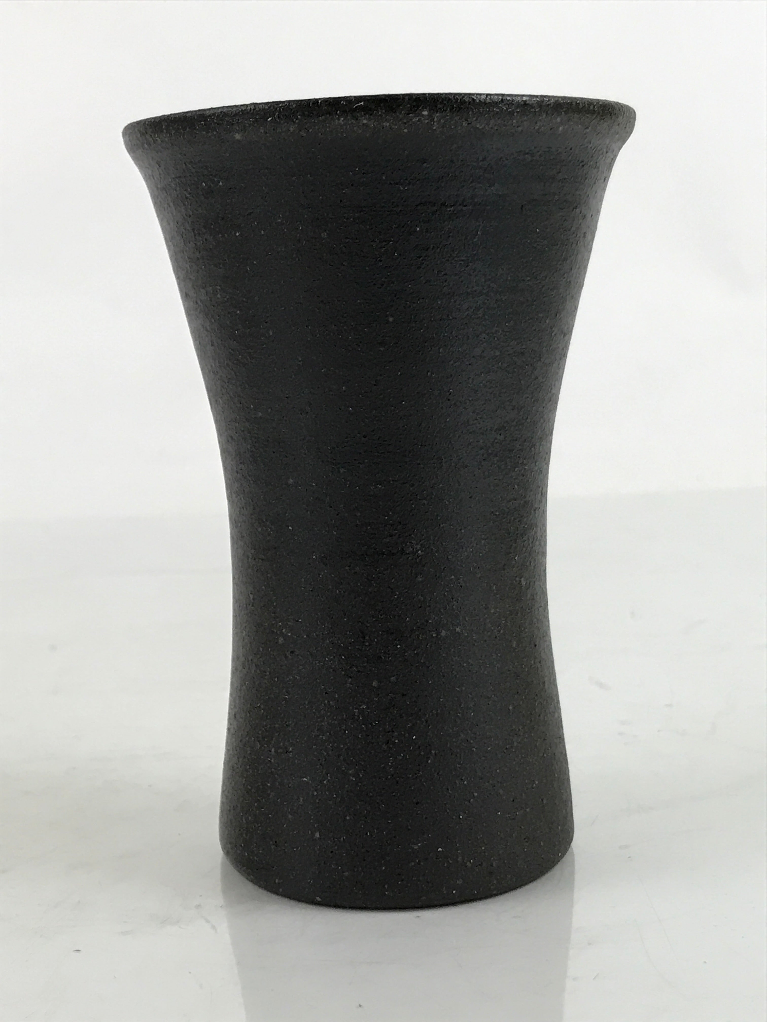 Japanese Ceramic Flower Vase Vtg Small Kabin Satin Finish Cylinder Black MFV90